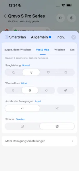 Rovorock Qrevo S Pro Saugeinstellungen Rovorock Qrevo S Pro Saugeinstellungen