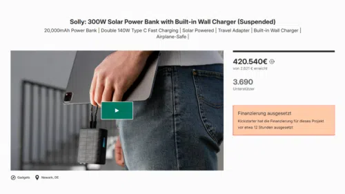 Kickstarter zieht den Stecker: Aus für die 300-Watt-Solar-Powerbank „Solly“