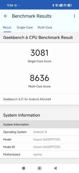 Xiaomi 17T Pro Geekbench Benchmark