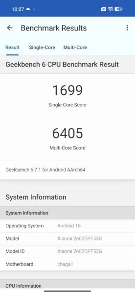 xiaomi 17t geekbench 6