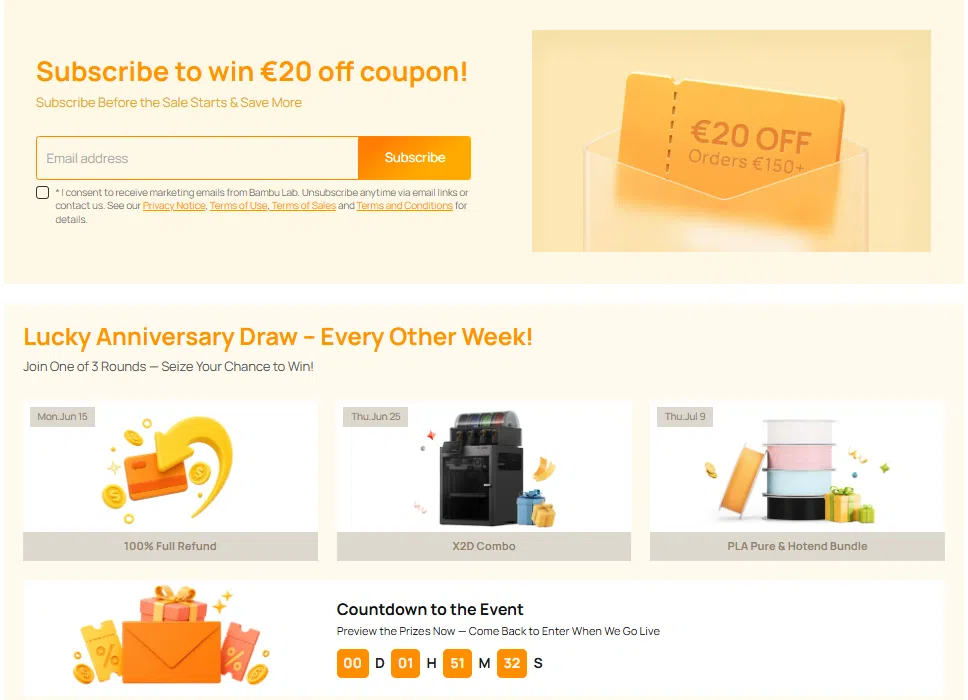 Bambu Lab NewsLetter 20euro Bambu Lab NewsLetter 20euro