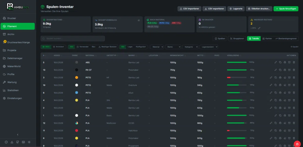 Bambuddy Filament Manager Bambuddy Filament Manager