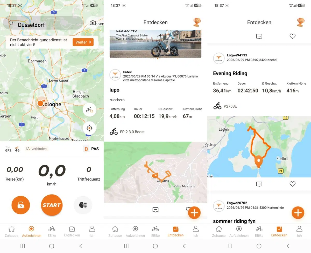 Engwe App Fahrten Tracking