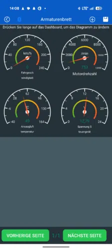 KDIAG App Amaturenbrettwerte