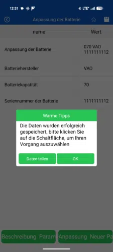 KDIAG App BMS Reset Erfolg