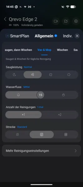 Roborock Qrevo Edge 2 Reinigungseinstellungen Roborock Qrevo Edge 2 Reinigungseinstellungen