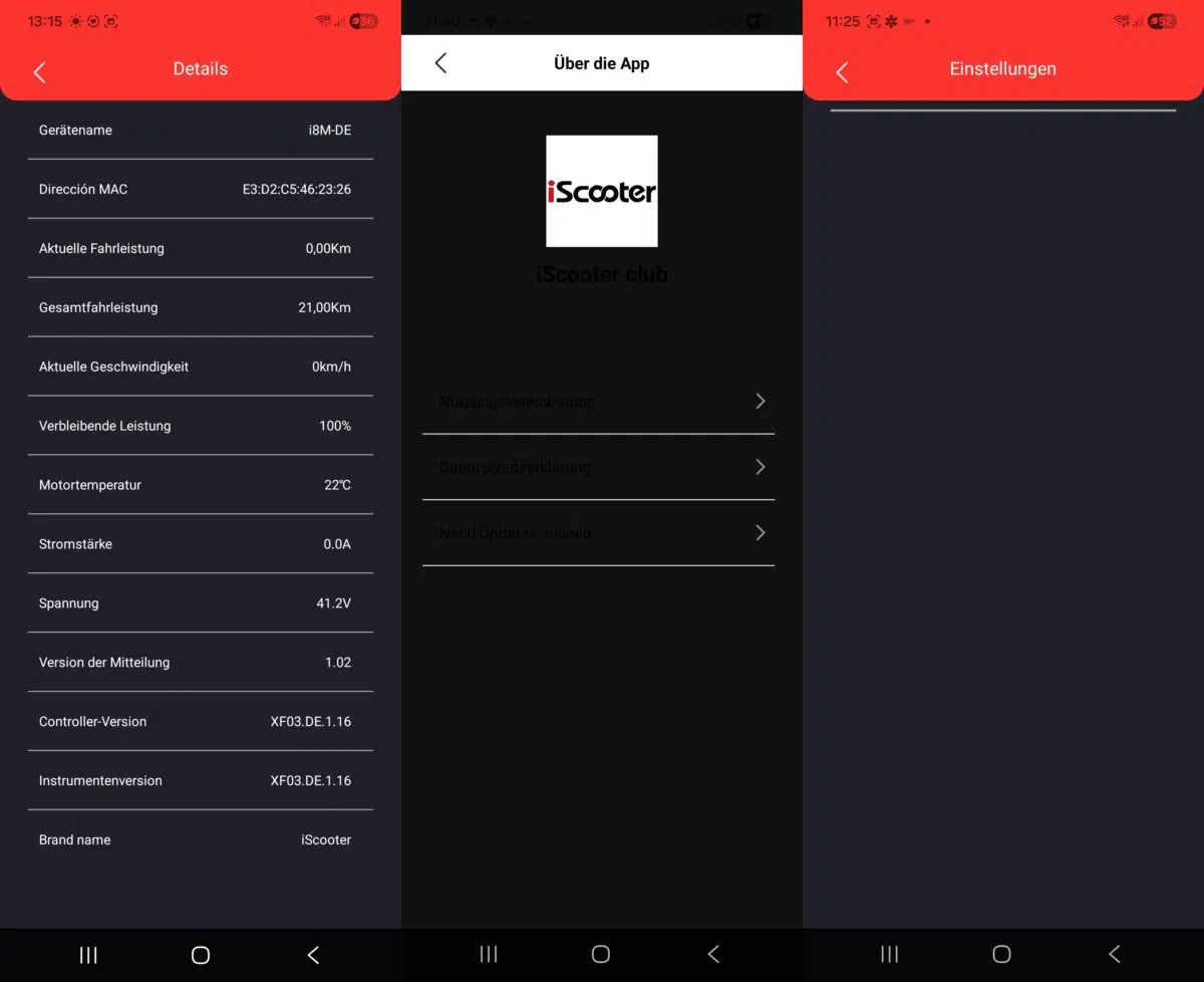 iScooter club App Einstellungen iScooter club App Einstellungen