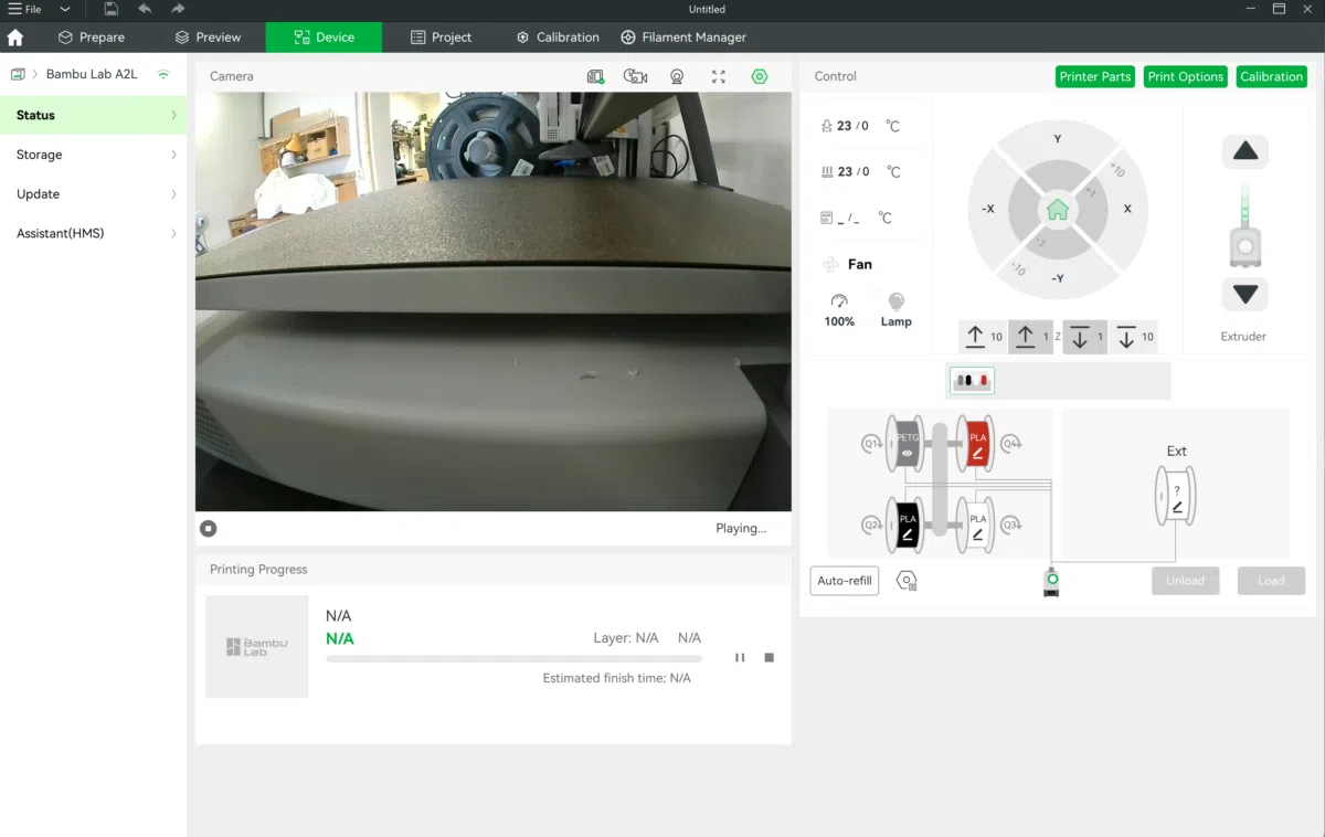 Bambu Lab A2L Kamera Screenshot Bambu Lab A2L Kamera Screenshot