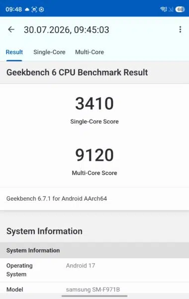 Samsung Galaxy Z Fold8 geekbench 6