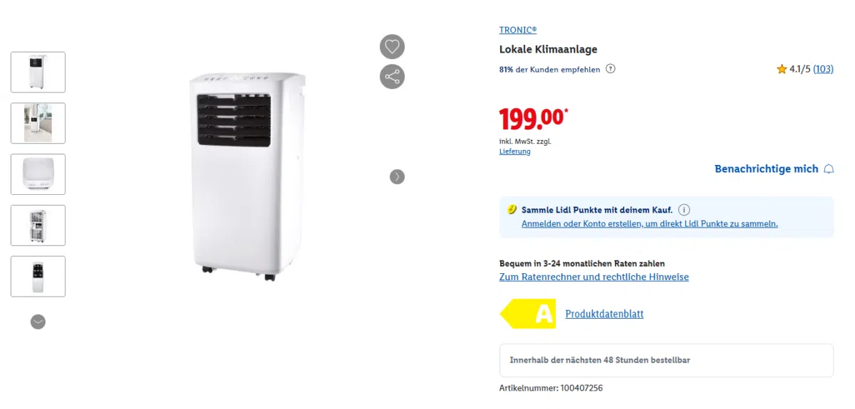 TRONIC Klimaanlage Lidl Angebot