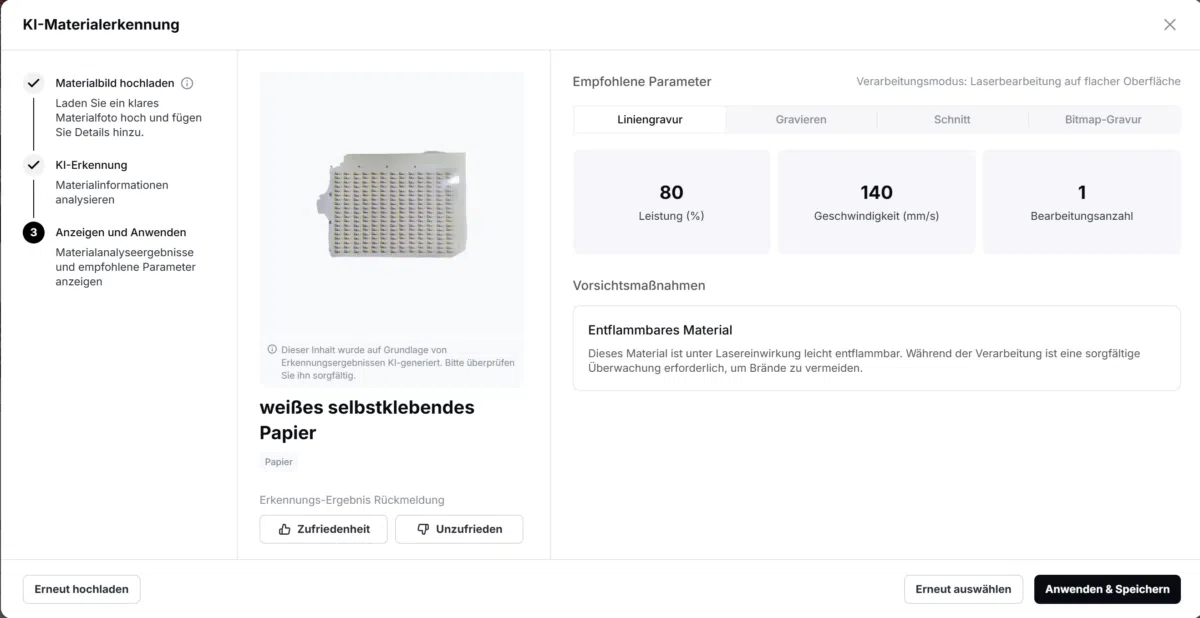 xTool KI Materialerkennung