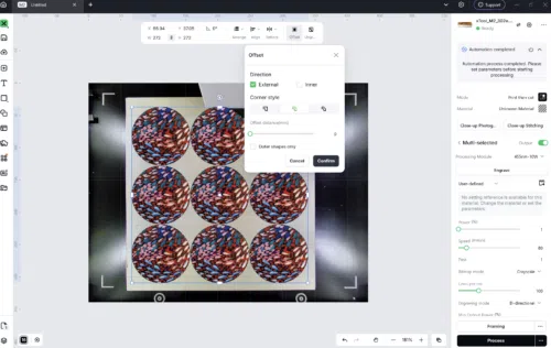 xTool M2 Einrichtung xTool Studio Untersetzter Massenproduktion. Offset.Tracing