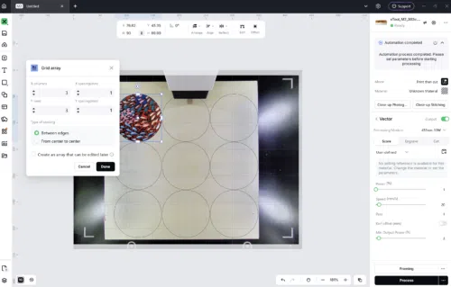 xTool M2 Einrichtung xTool Studio Untersetzter Massenproduktion.Grid Arrayl
