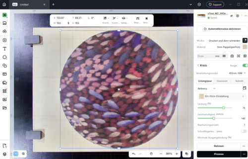 xTool M2 Einrichtung xTool Studio Untersetzter Schnitt manuell