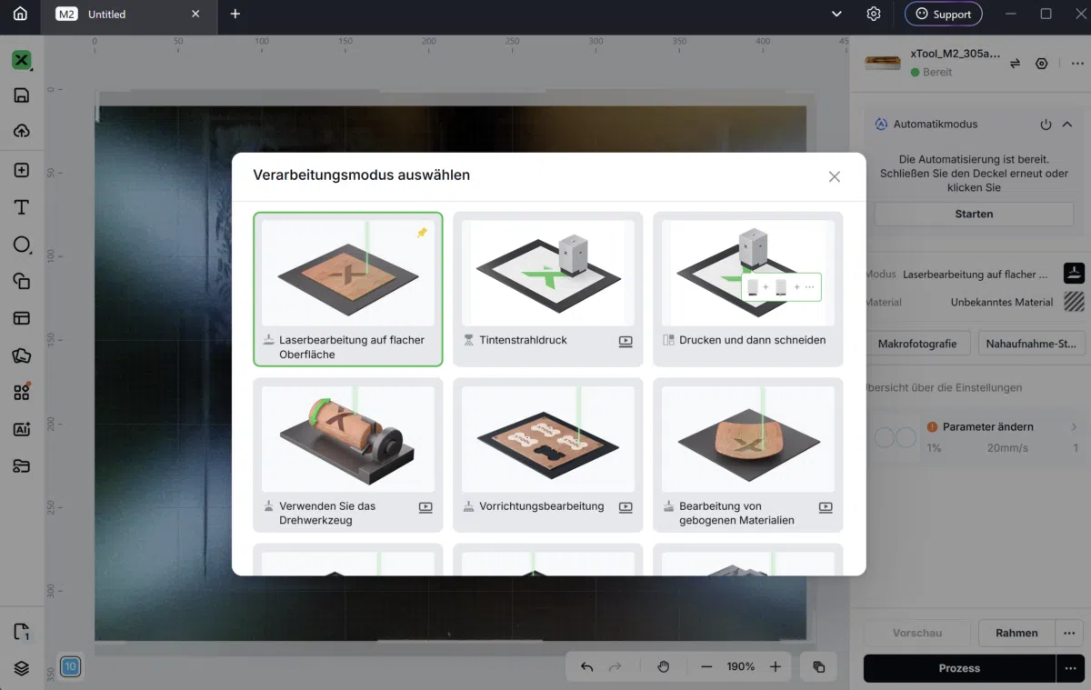 xTool M2 xTool Studio Verarbeitungsarten