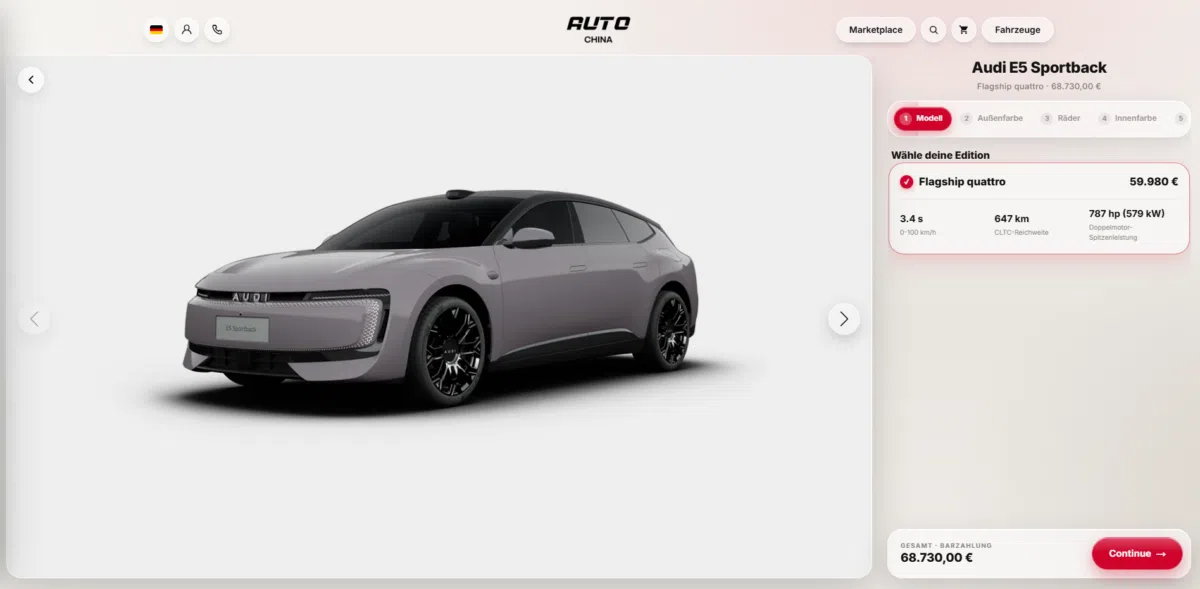 Audi E5 Auto China Konfigurator