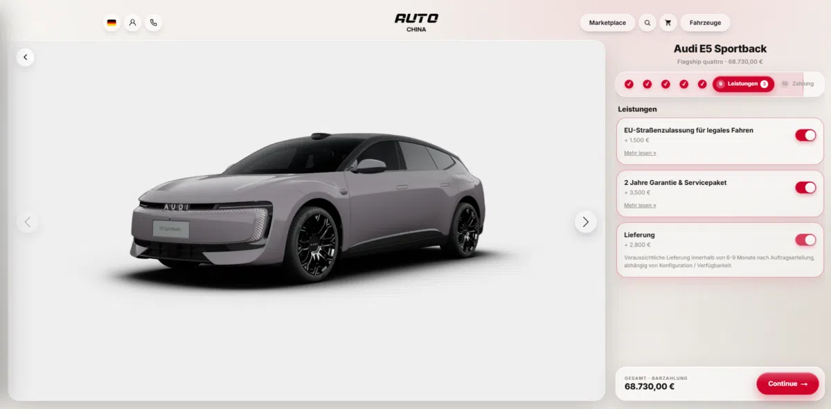 Audi E5 Auto China Konfigurator Leistungen