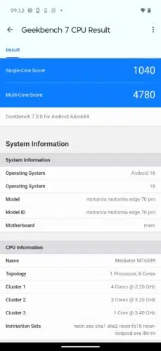 Motorola Edge 70 Pro Geekbench 7