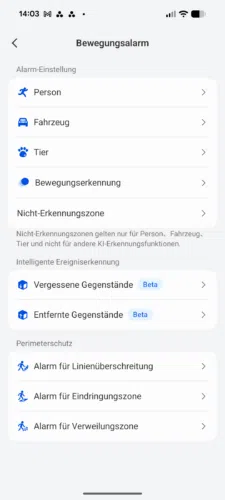 Reolink OMVI 3i WIFI Test App KI Erkennungsoptionen Reolink OMVI 3i WIFI Test App KI Erkennungsoptionen