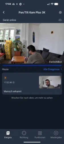 SwitchBot AI Hub Test App Pan Tilt Cam Bewegungserkennung
