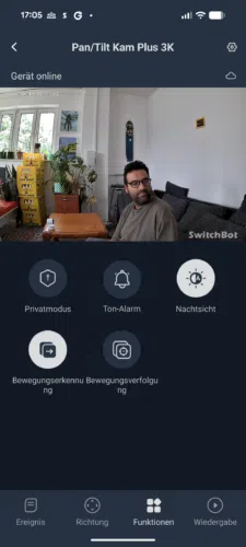 SwitchBot AI Hub Test App Pan Tilt Cam Einstellmoeglichkeiten