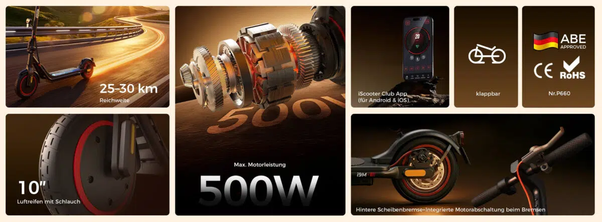 iScooter i9M E Scooter mit ABE Eigenschaften iScooter i9M E Scooter mit ABE Eigenschaften