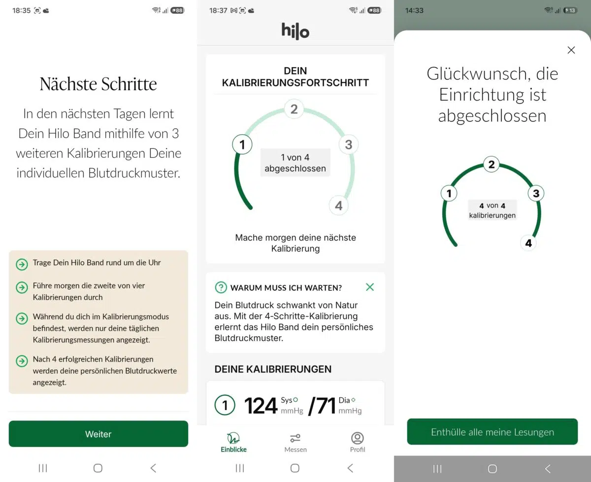 Hilo Band Einrichtung Abschluss der Kalibrierung Hilo Band Einrichtung Abschluss der Kalibrierung