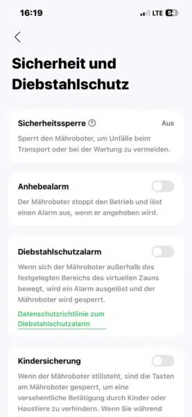 Roborock RockMow S1 Maehroboter App Diebstahlschutz Roborock RockMow S1 Maehroboter App Diebstahlschutz