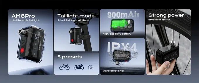 AM8 Pro Elektrische Luftpumpe und Fahrradruecklicht 2 in 1 3 AM8 Pro Elektrische Luftpumpe und Fahrradruecklicht 2 in 1 3