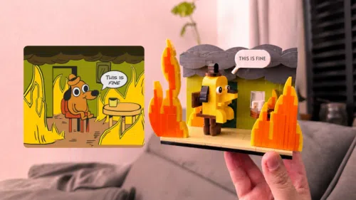 🐶🔥☕ „This is fine“-Meme als Klemmbaustein-Set für 13€