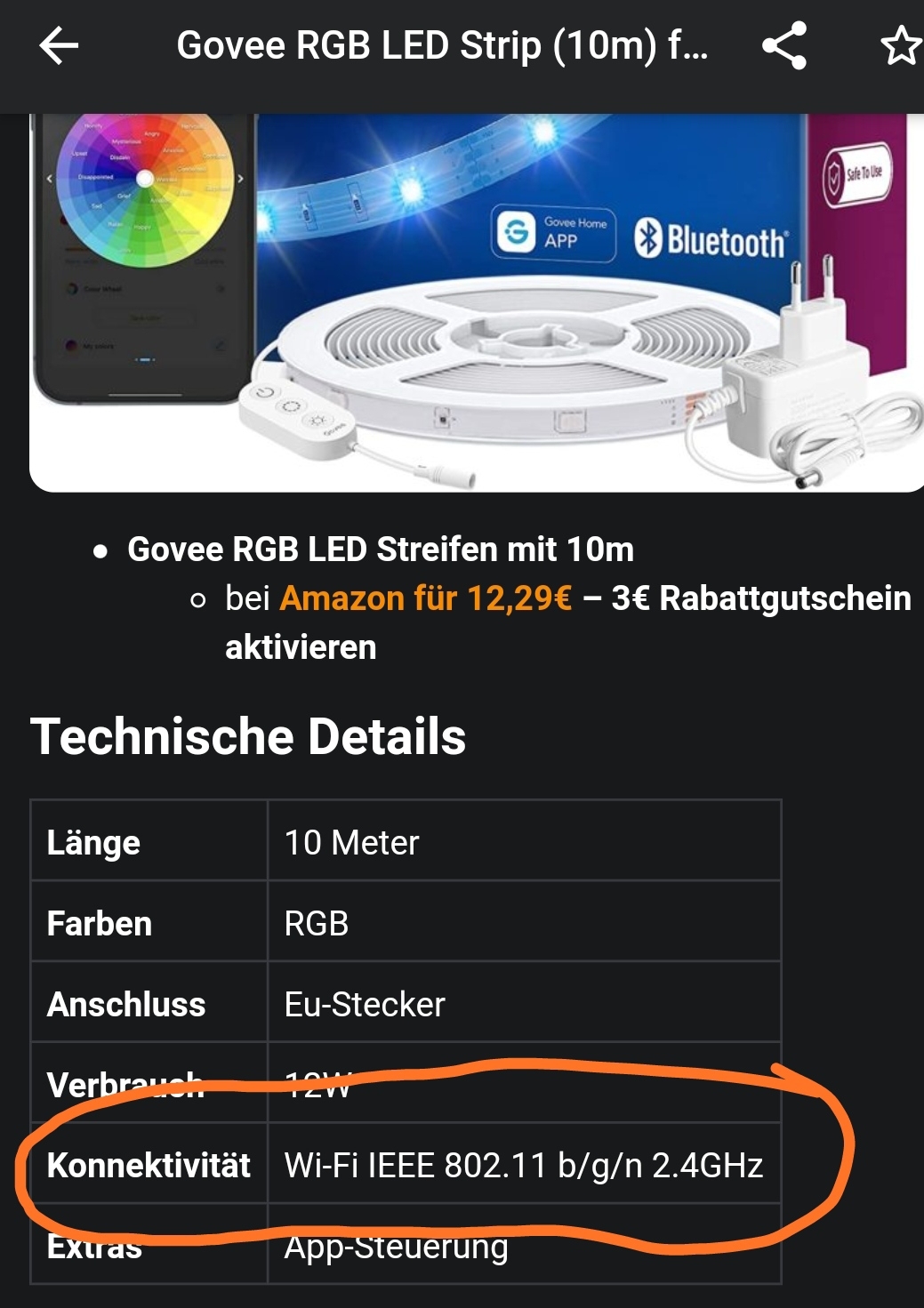 Govee RGB LED Strip mit 10m Länge & App-Steuerung bei