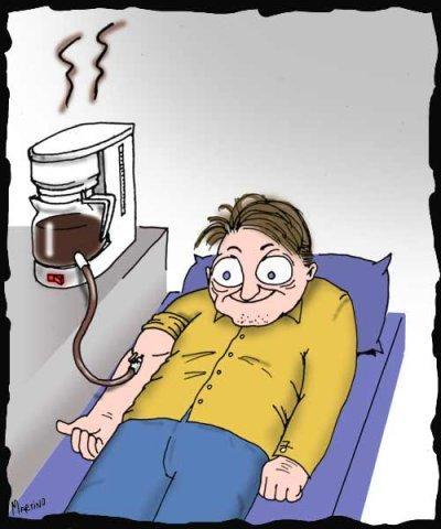 Verschreibungspflichtiger Kaffeebecher Comic-Bild